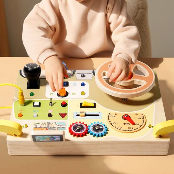 Hot Selling Montessori Sensory Activity Board Unisex Kids Early Education Busy Board with LED Light Wooden Switch Button DIY Set