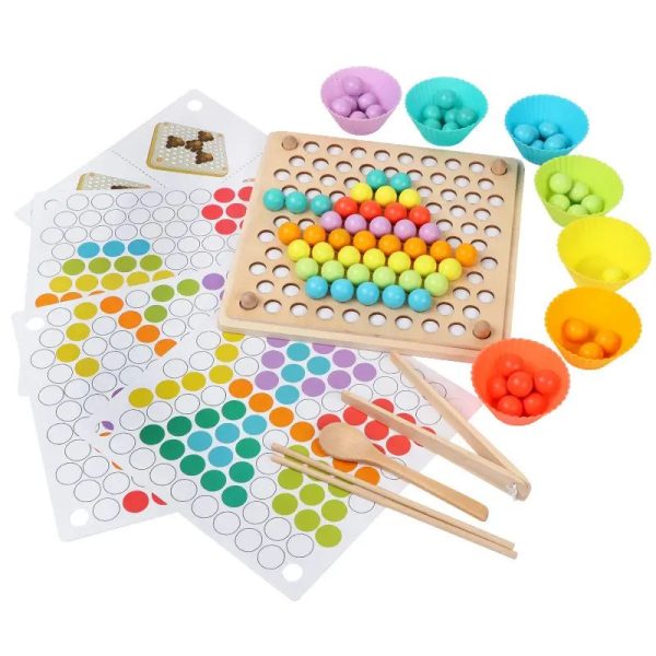 Wooden Peg Board Beads Game Puzzle Color Sorting Stacking Art Toys